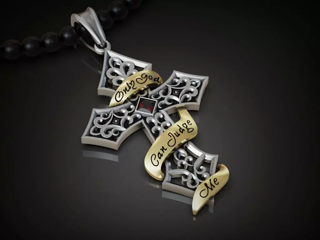 Cross pendant  tape inscription openwork 3D print model_0