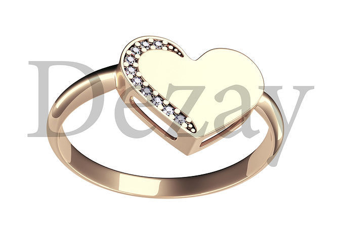 Gold heart diamond rings 3D print model