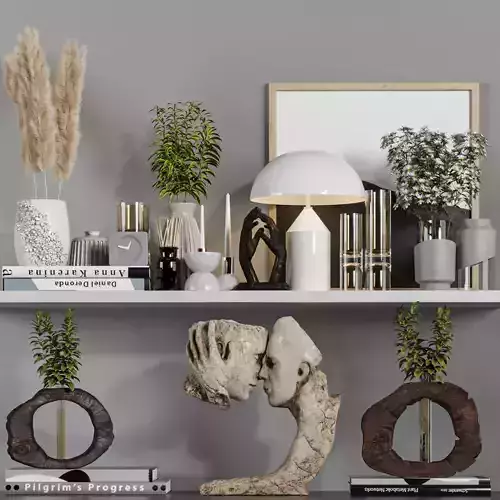 SETDECORTIVE07 wooden vase with plant in it 3D model