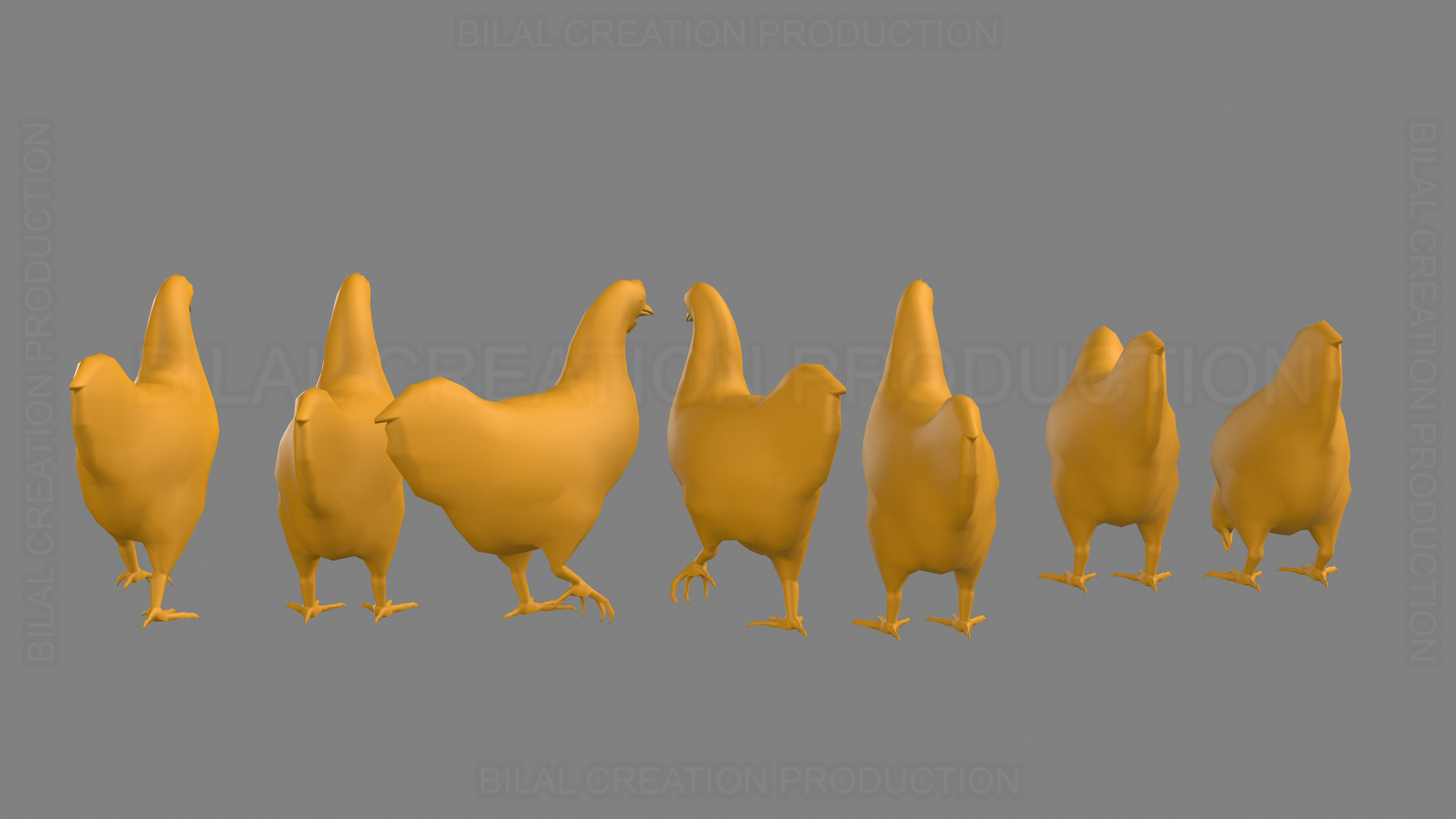 Hen chicken Animated Low-poly 3D model_21