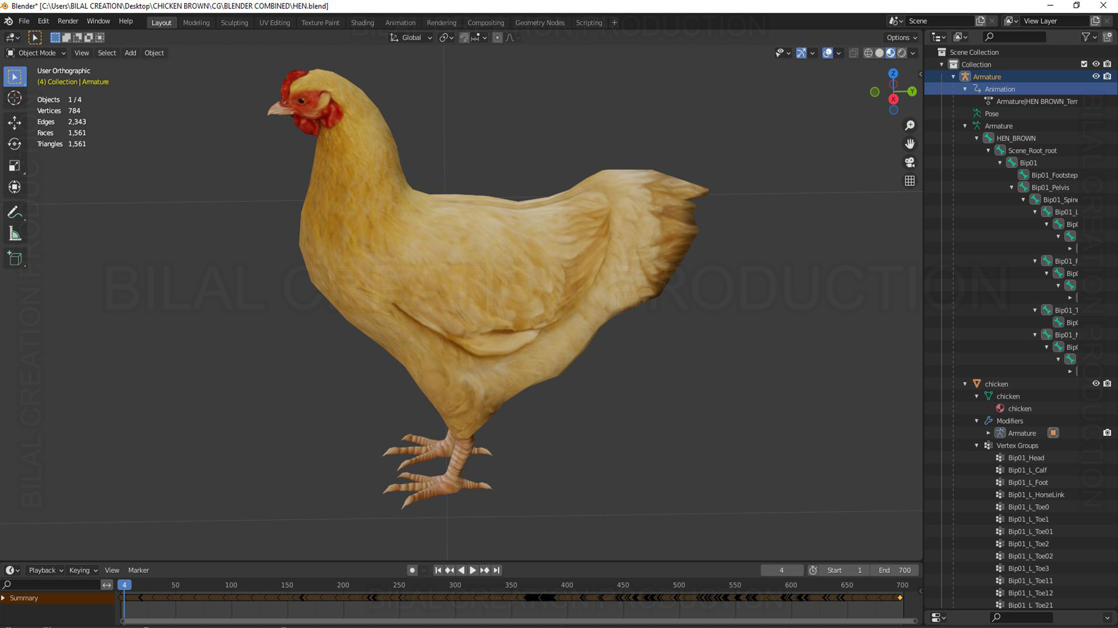 Hen chicken Animated Low-poly 3D model_17