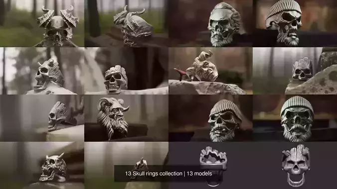 13 Skull rings collection