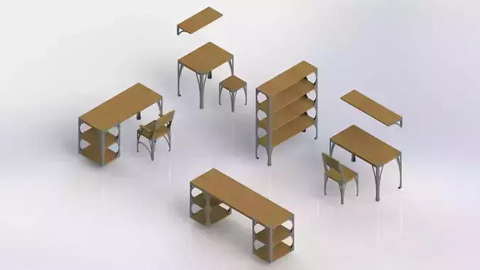 WG 8002 - Set of melall-wood furniture Low-poly 3D model
