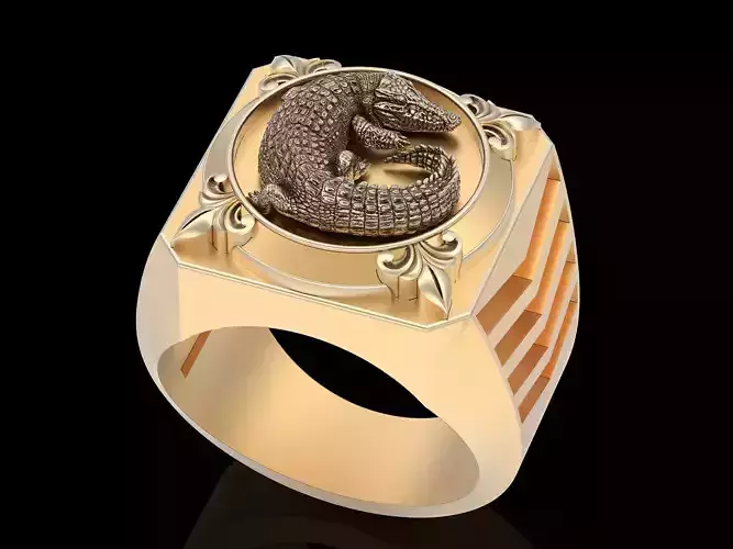 Crocodile man ring   silver gold printable jewelry 3D model