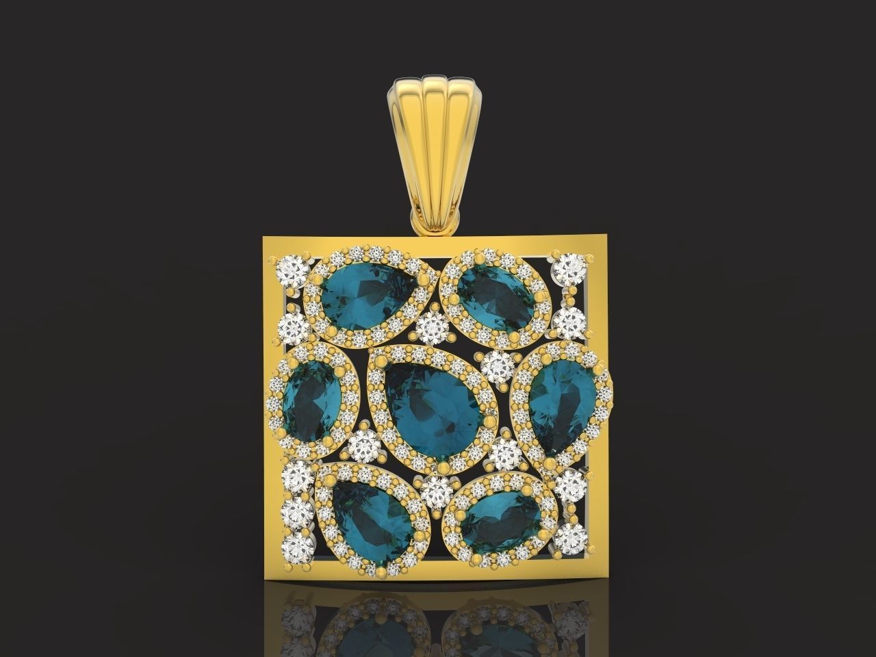 square geometric pendant with pear-stones drop-stones 3D print model_25