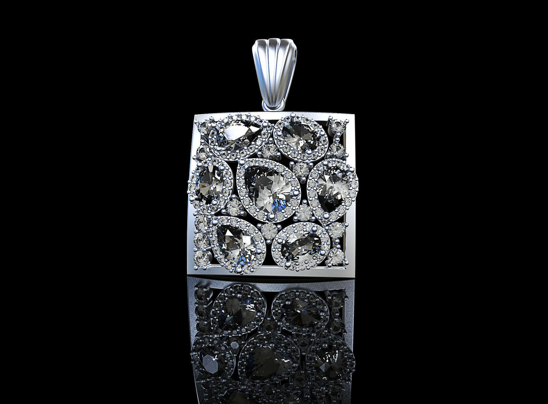 square geometric pendant with pear-stones drop-stones 3D print model_1
