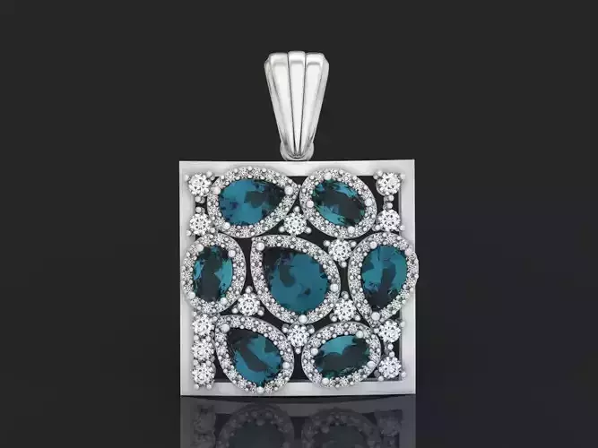 square geometric pendant with pear-stones drop-stones