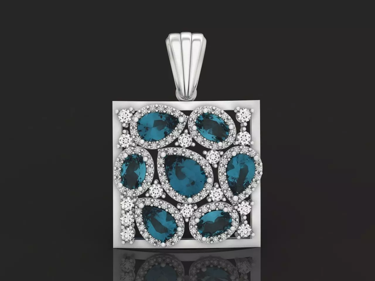square geometric pendant with pear-stones drop-stones 3D print model_0