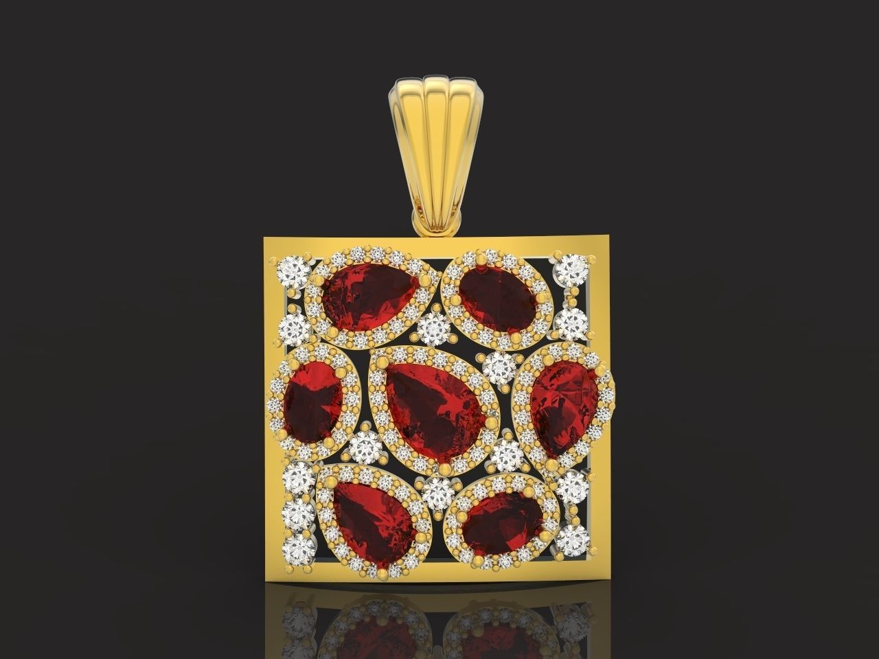 square geometric pendant with pear-stones drop-stones 3D print model_22
