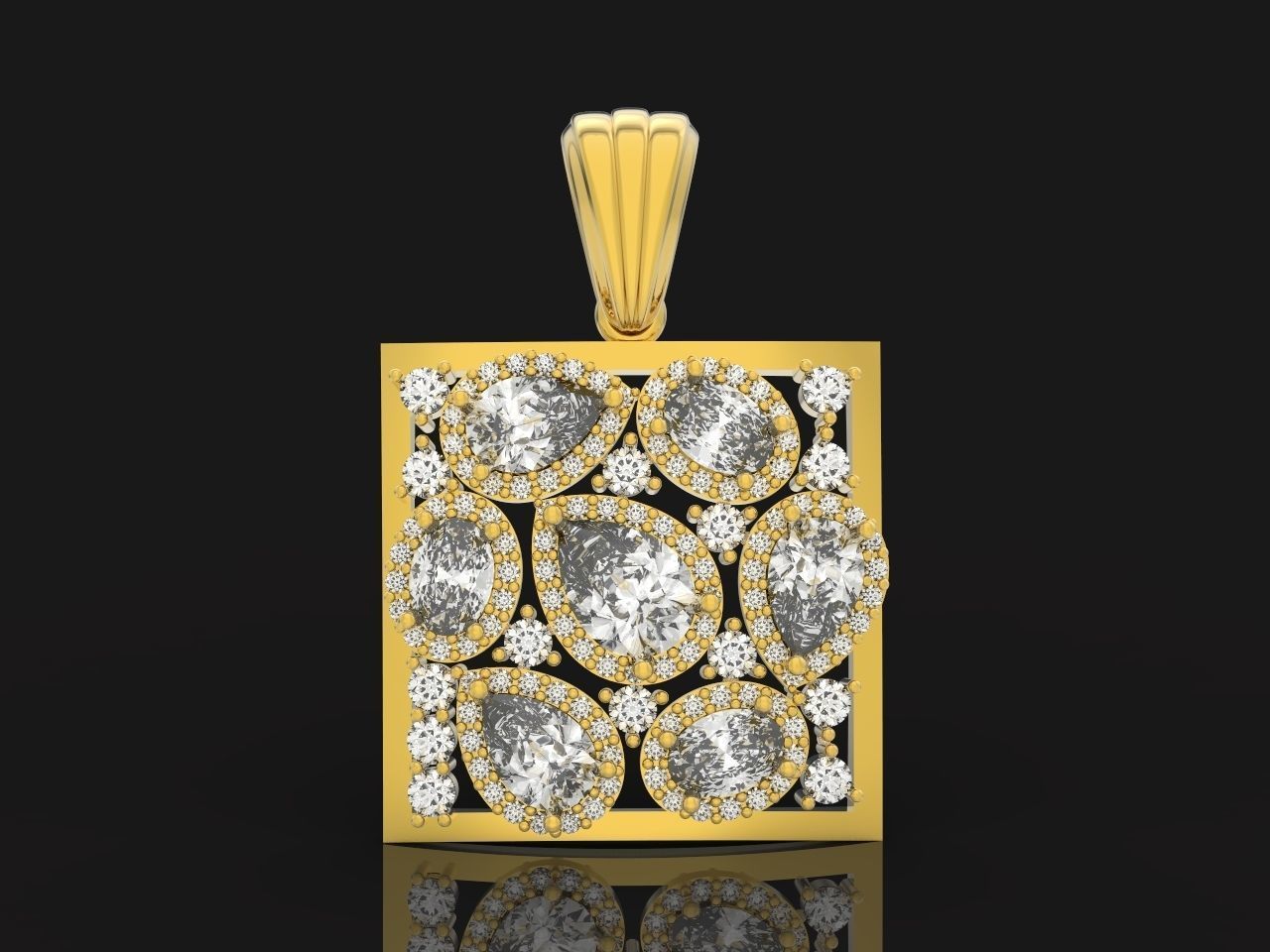 square geometric pendant with pear-stones drop-stones 3D print model_5