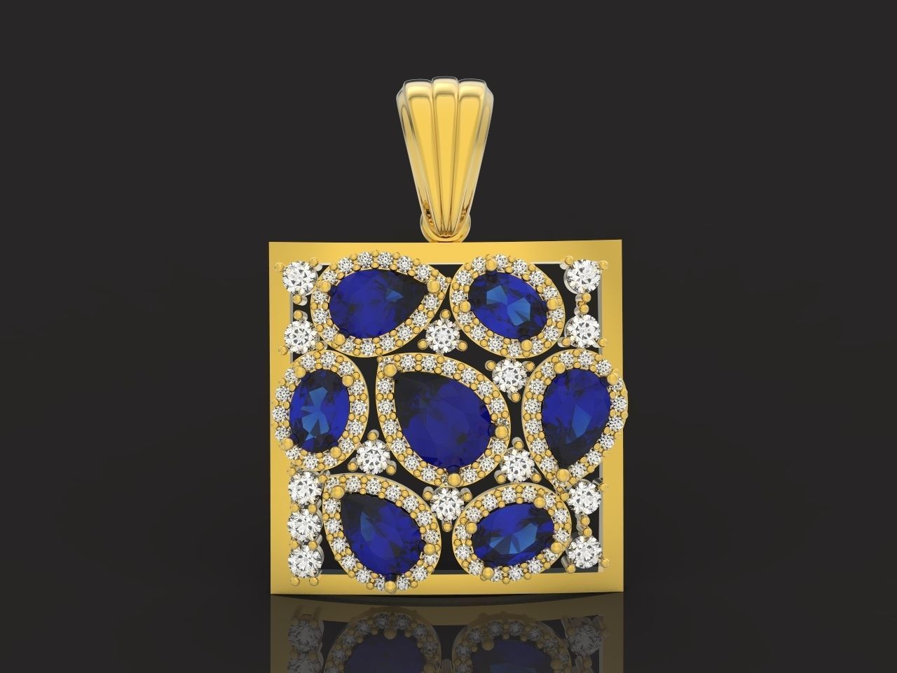 square geometric pendant with pear-stones drop-stones 3D print model_24