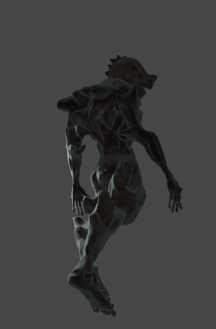 Darkoid reptile humanoid monster statue 4 poses included 3D model_11