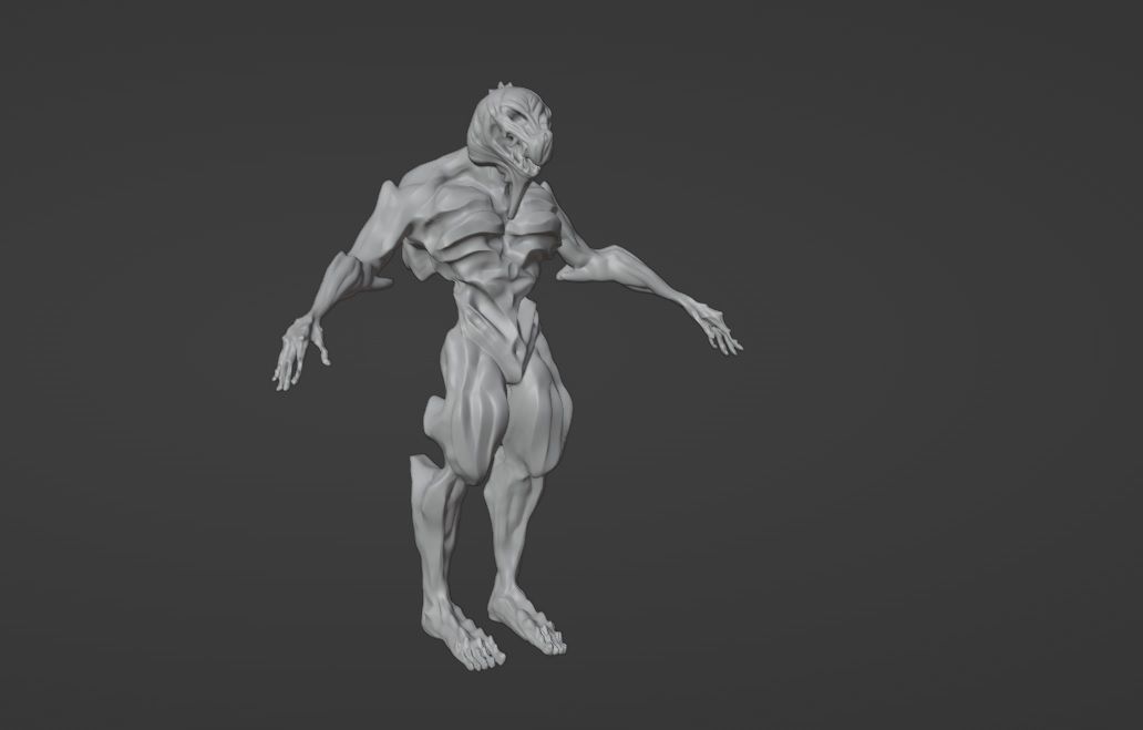 Darkoid reptile humanoid monster statue 4 poses included 3D model_2