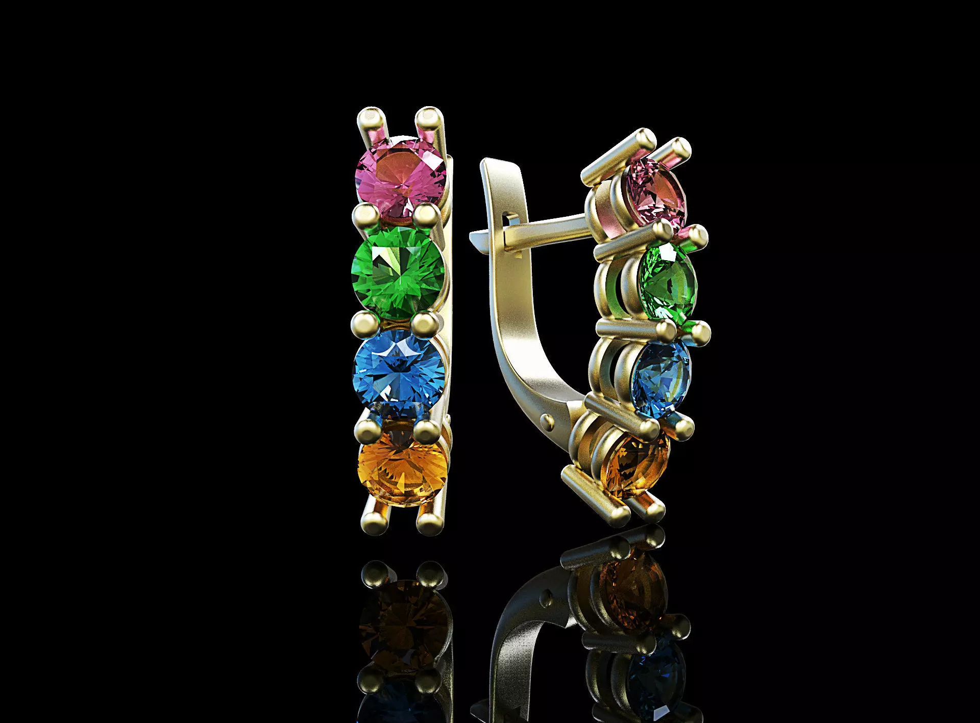 earrings with 4 stones 3D print model