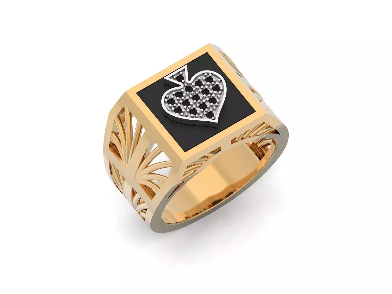big ring with enamel card suit of spades with stones 3D print model
