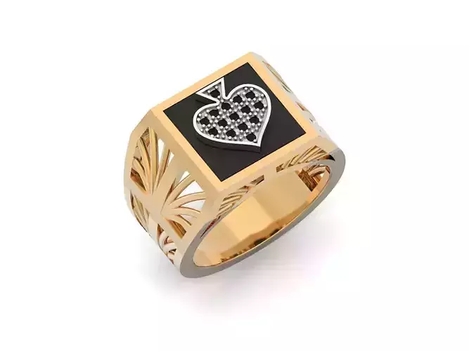  big ring with enamel card suit of spades with stones