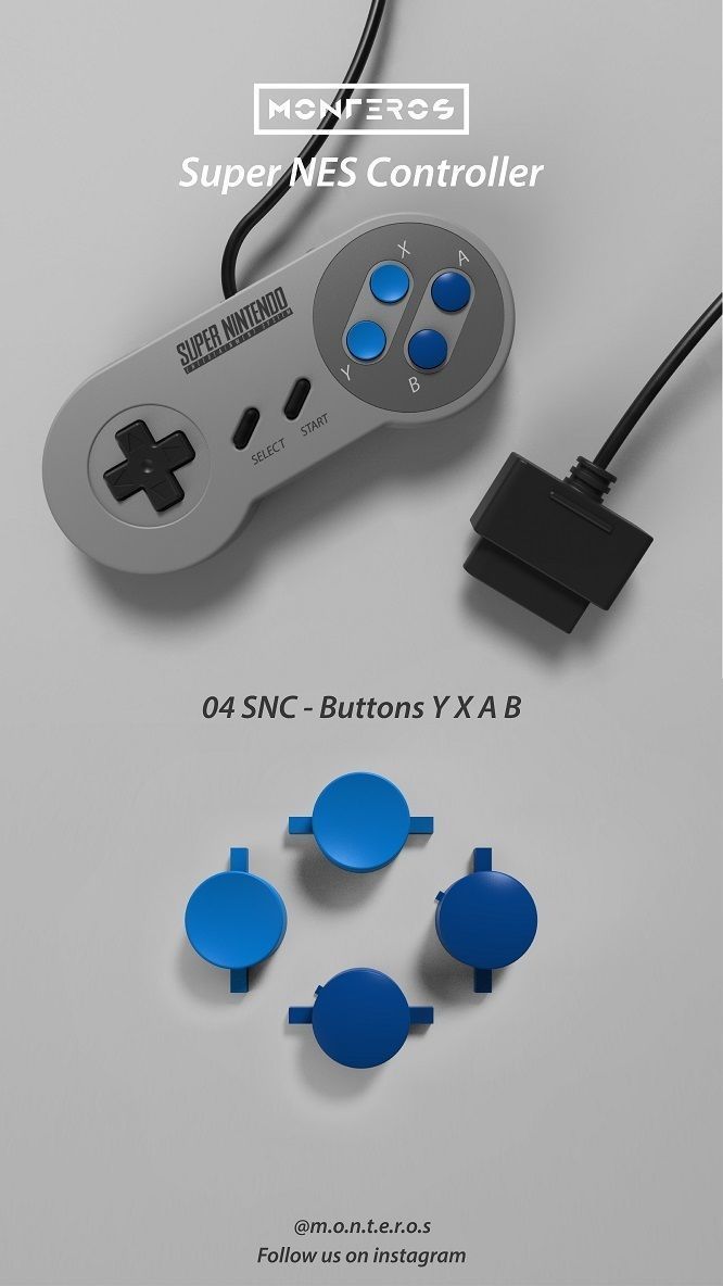 Super NES Controller - 04 Buttons Y X A B 3D print model_1