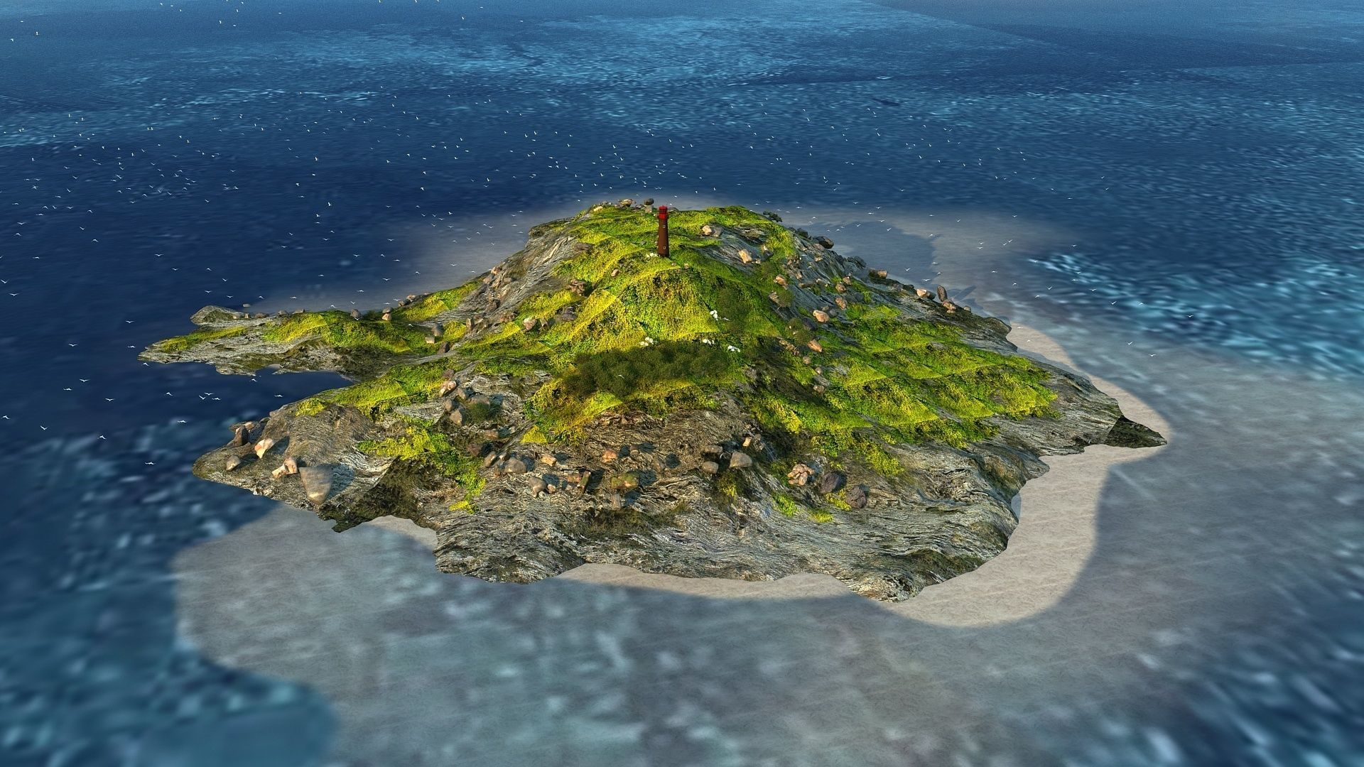 Seagull lighthouse on Sea Island   Seagulls have animation 3D model_2