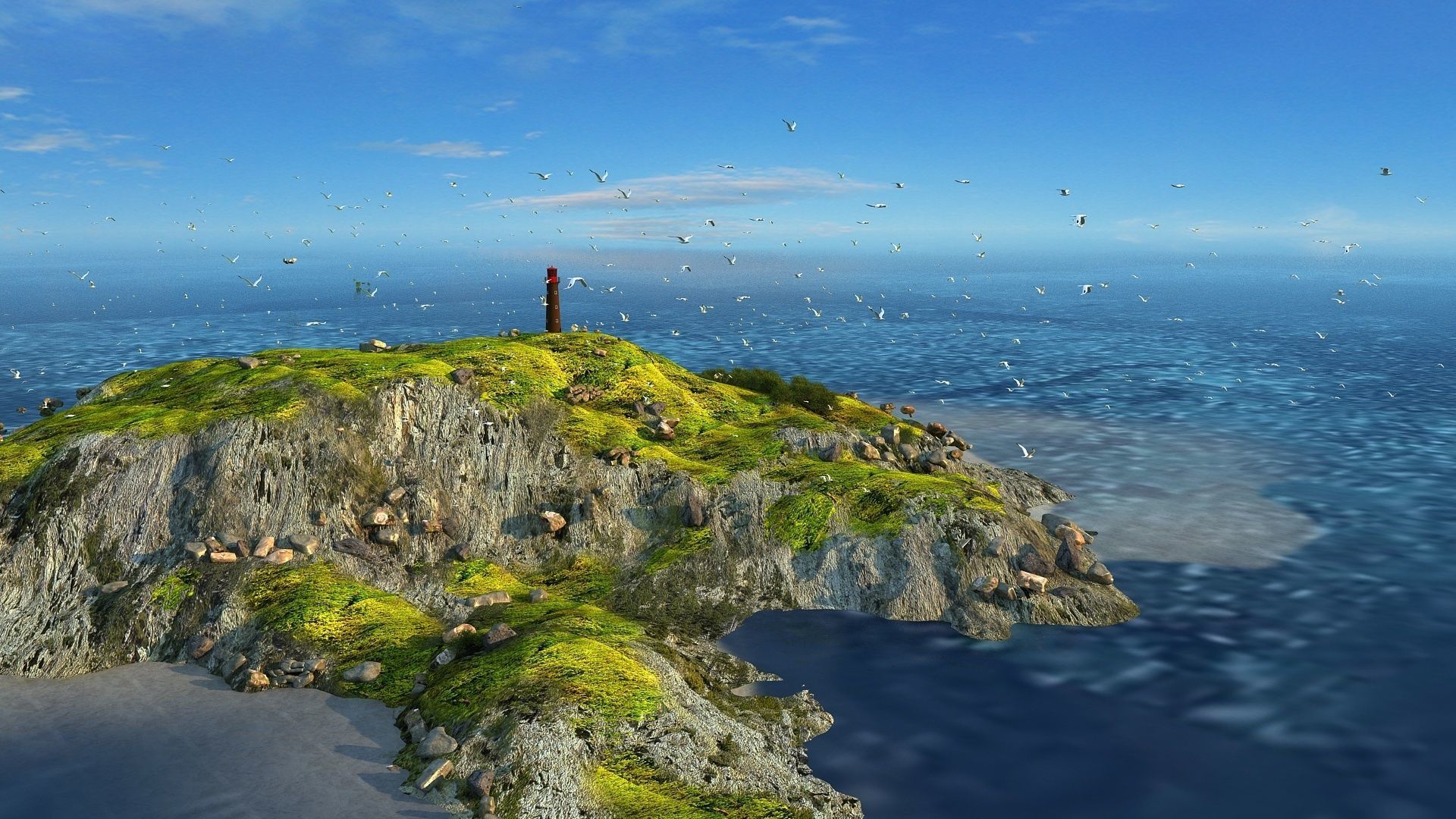 Seagull lighthouse on Sea Island   Seagulls have animation 3D model_1
