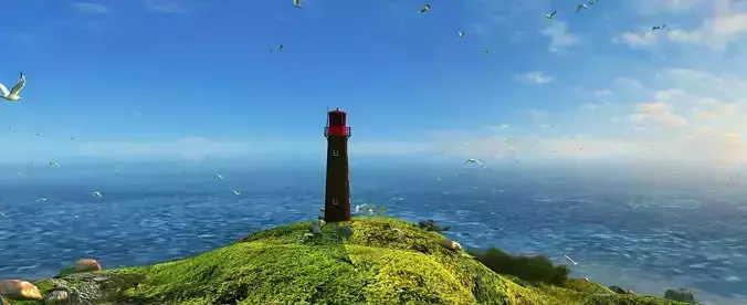 Seagull lighthouse on Sea Island   Seagulls have animation 3D model