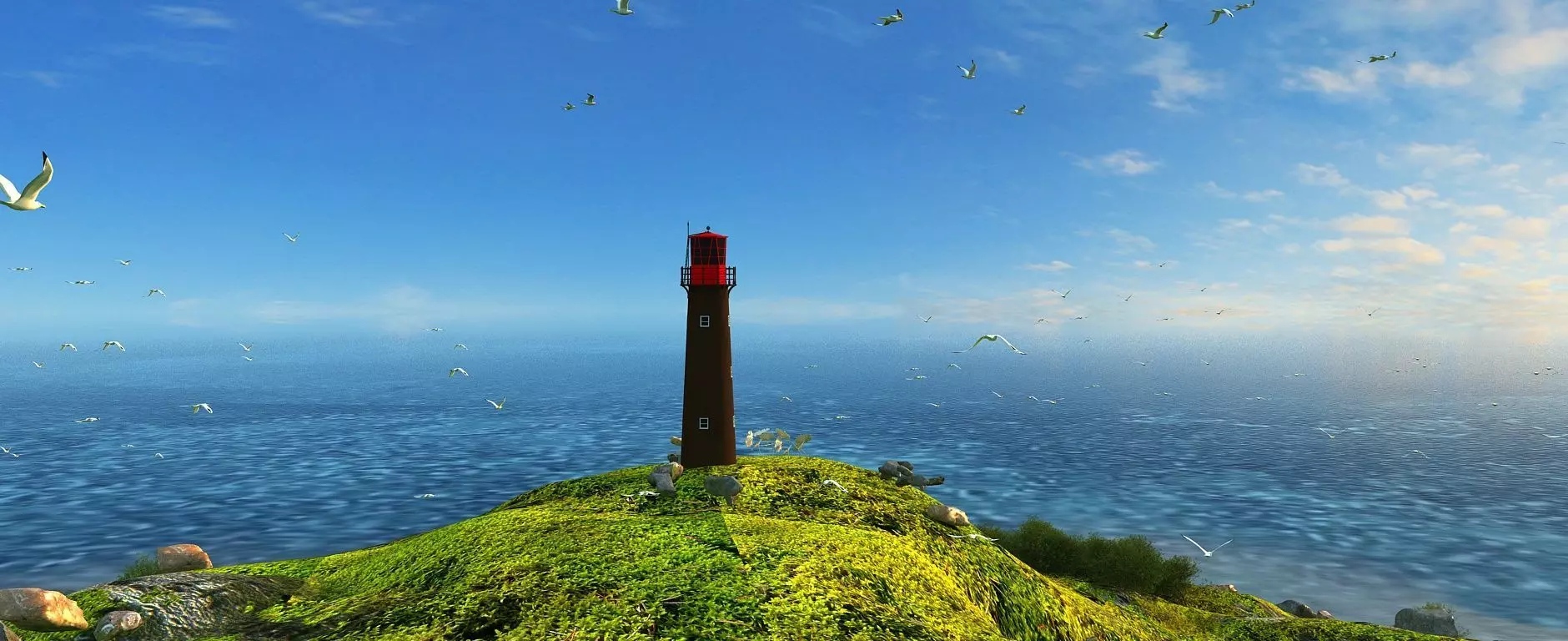 Seagull lighthouse on Sea Island   Seagulls have animation 3D model_0