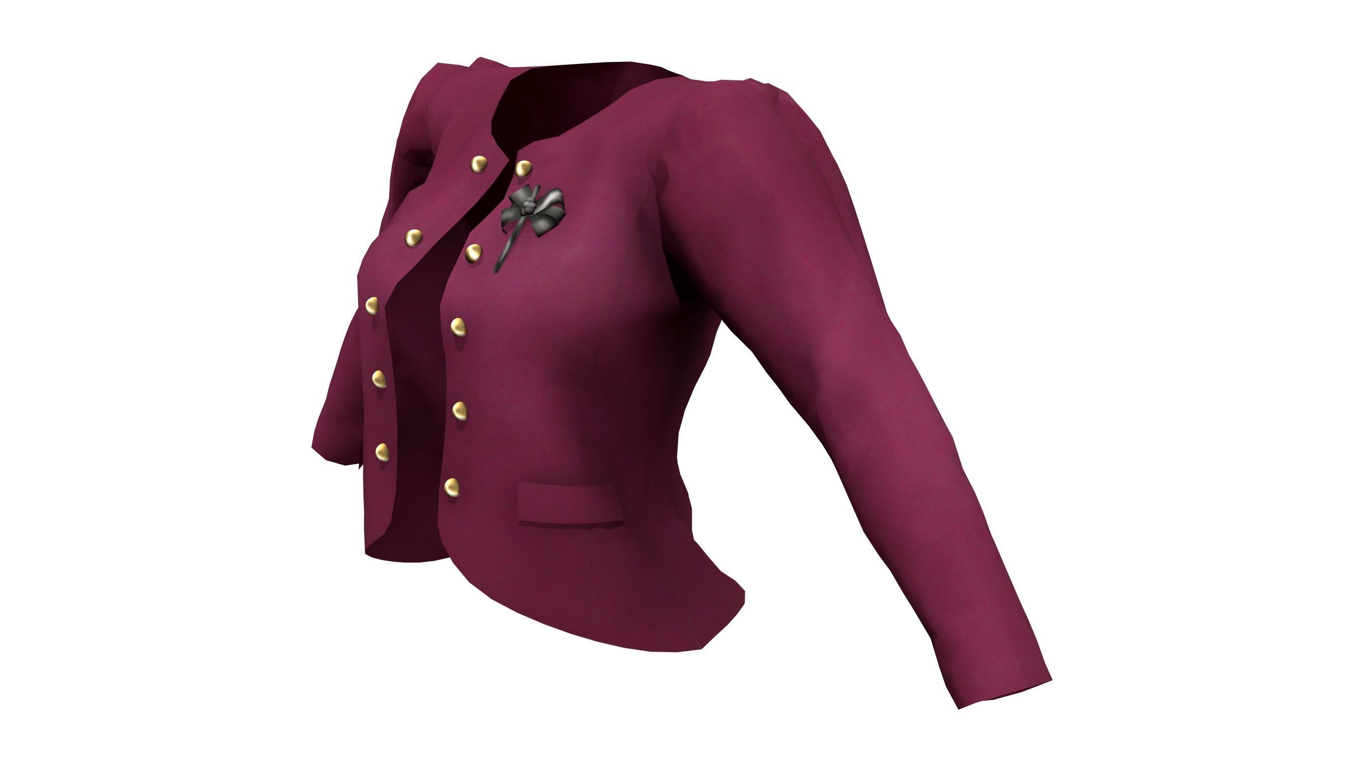 Ladies Slim Blazer Open Front with Brooch Low-poly 3D model_3