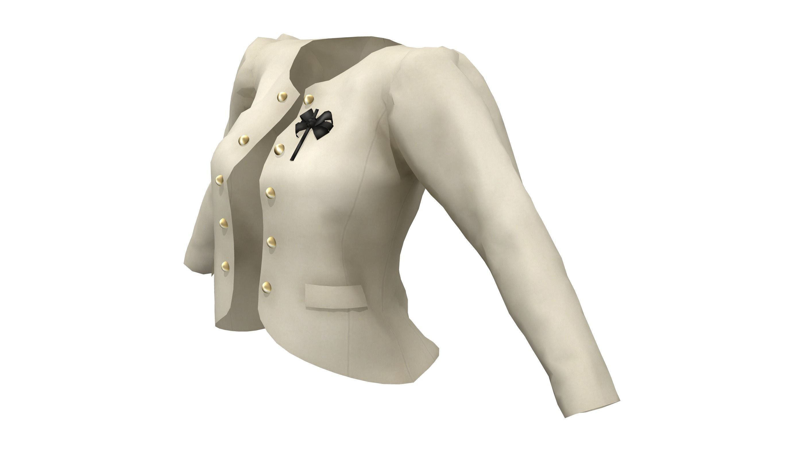Ladies Slim Blazer Open Front with Brooch Low-poly 3D model_4