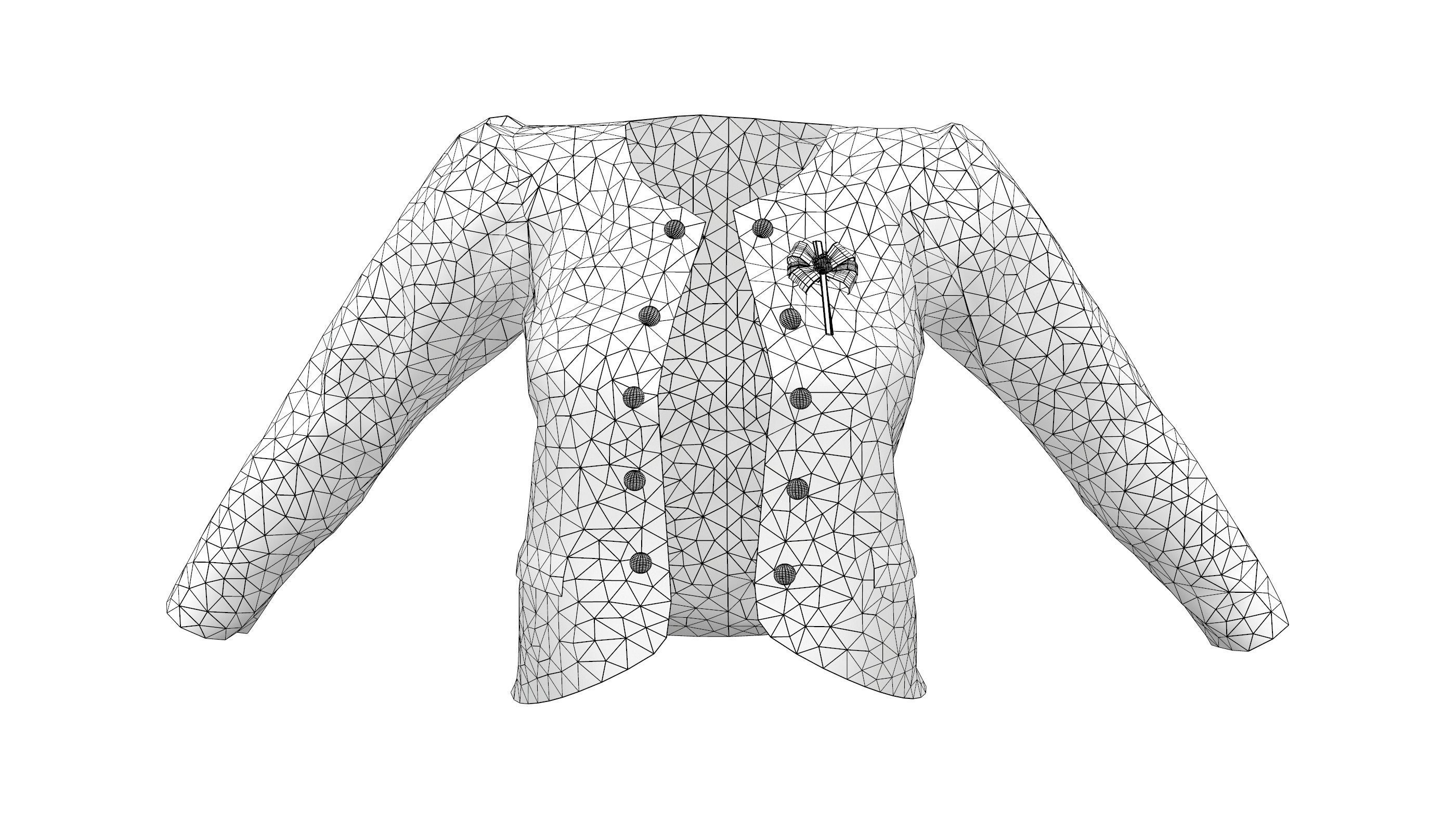 Ladies Slim Blazer Open Front with Brooch Low-poly 3D model_8