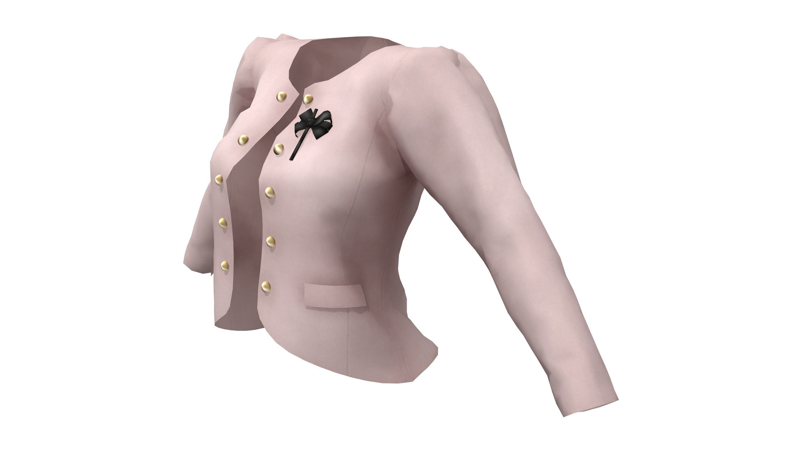 Ladies Slim Blazer Open Front with Brooch Low-poly 3D model_2