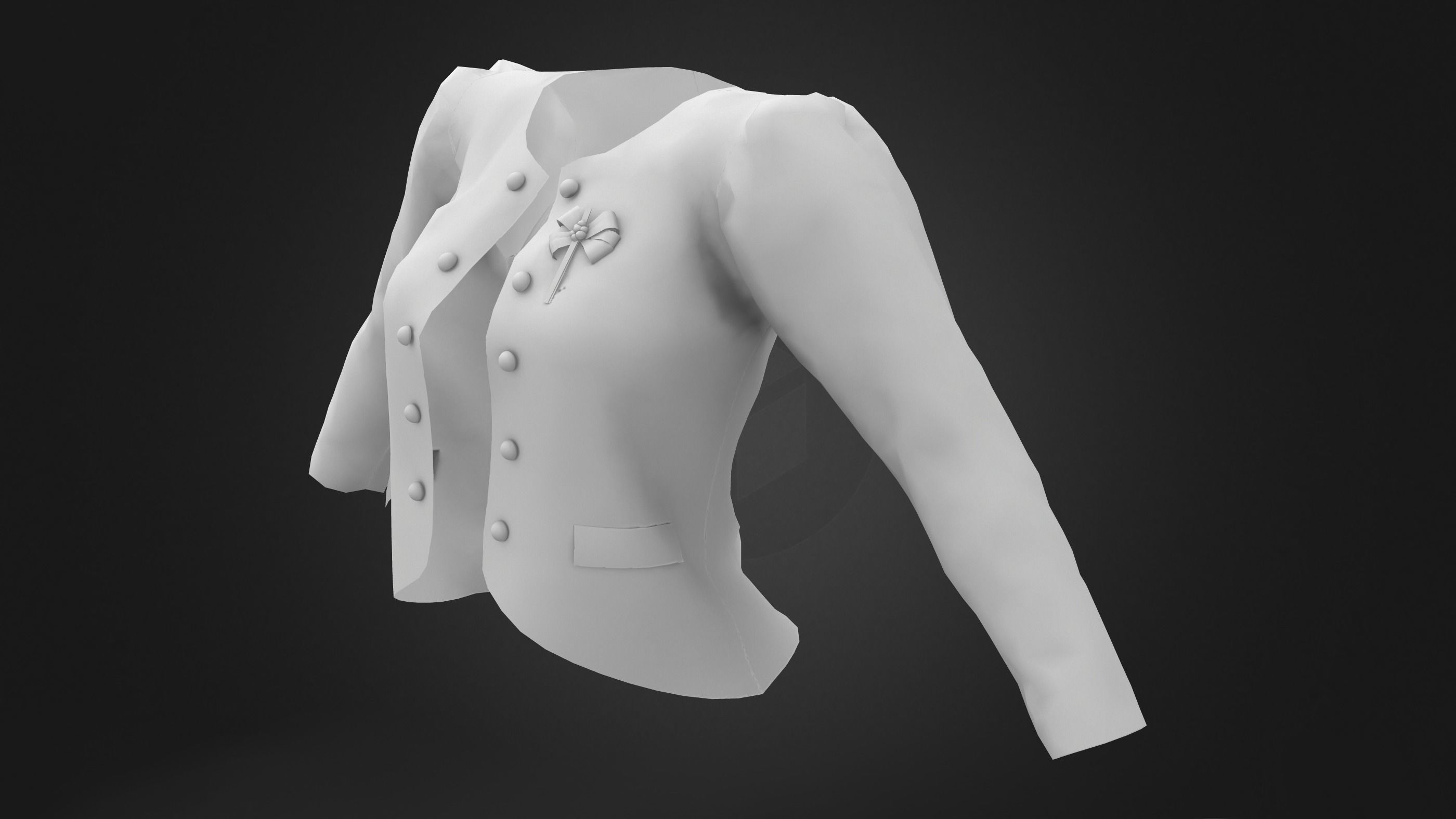 Ladies Slim Blazer Open Front with Brooch Low-poly 3D model_10