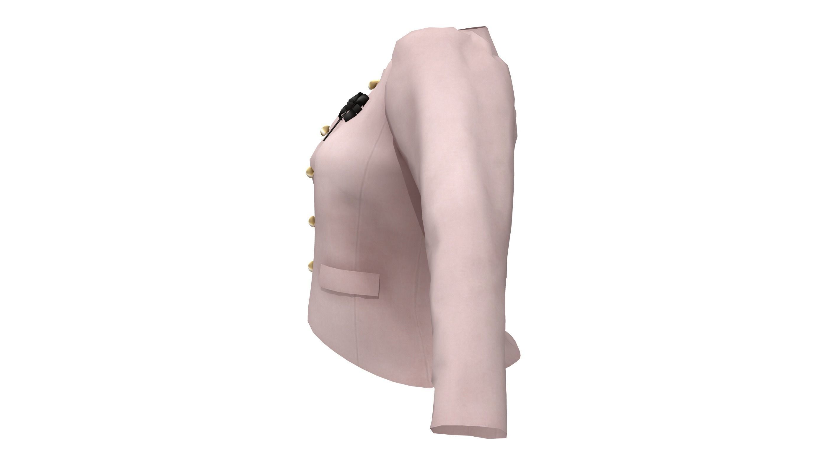 Ladies Slim Blazer Open Front with Brooch Low-poly 3D model_5