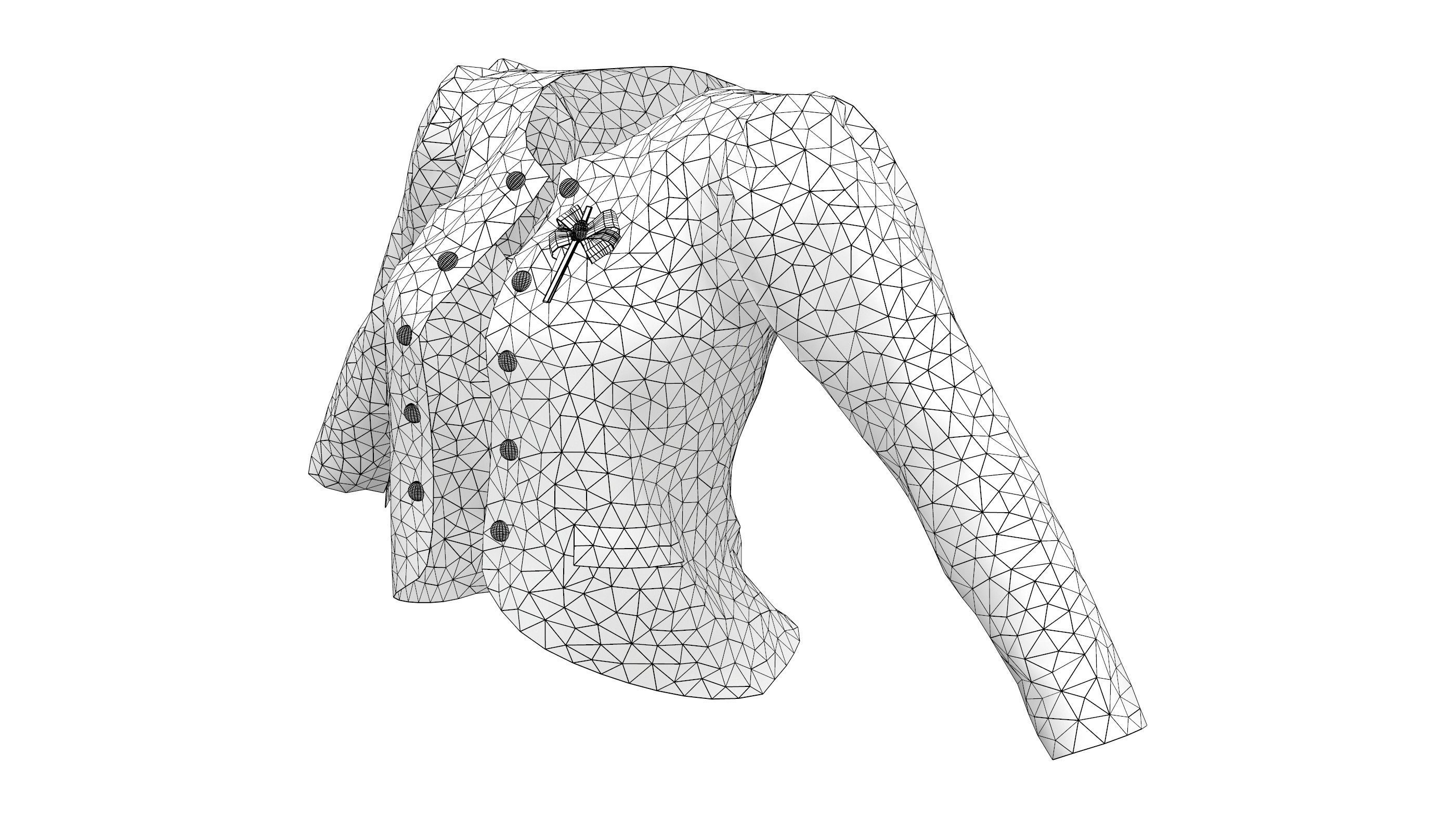 Ladies Slim Blazer Open Front with Brooch Low-poly 3D model_9