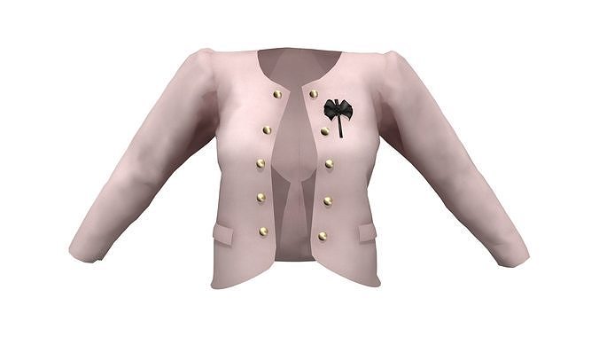 Ladies Slim Blazer Open Front with Brooch Low-poly 3D model