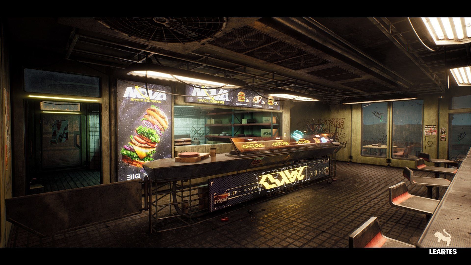 Nova Space Burgers Cyberpunk Abandoned Restaurant Bar Low-poly 3D model_8