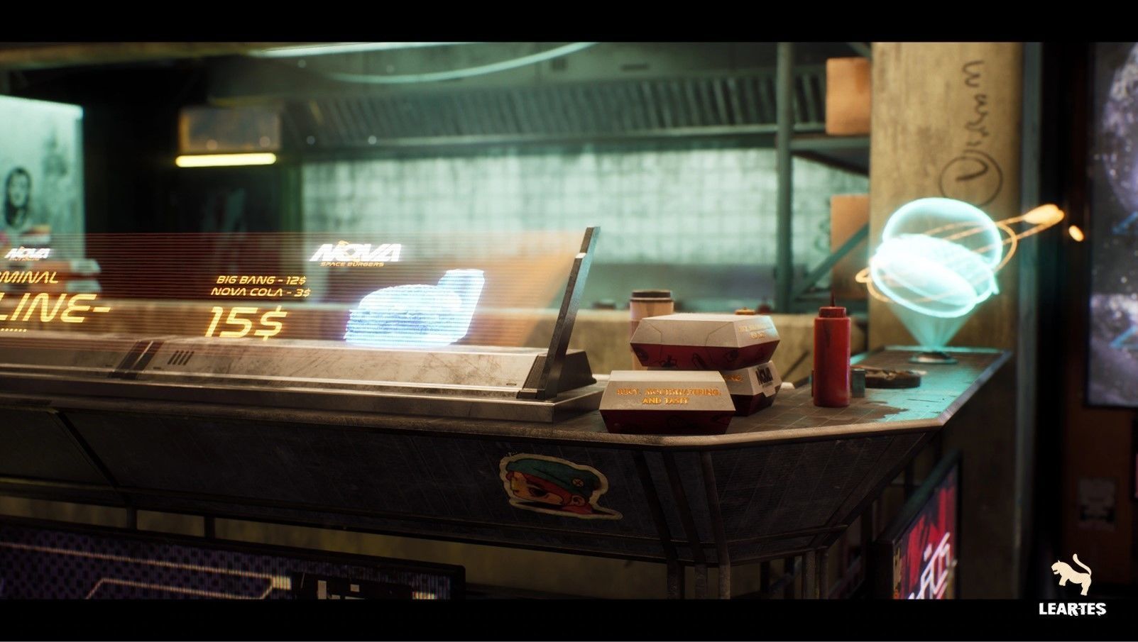 Nova Space Burgers Cyberpunk Abandoned Restaurant Bar Low-poly 3D model_4