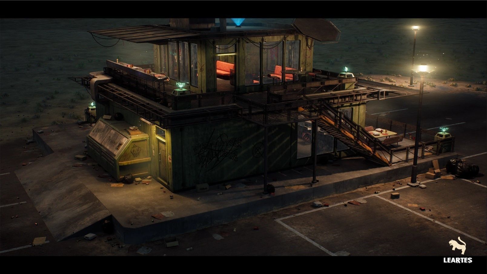 Nova Space Burgers Cyberpunk Abandoned Restaurant Bar Low-poly 3D model_20