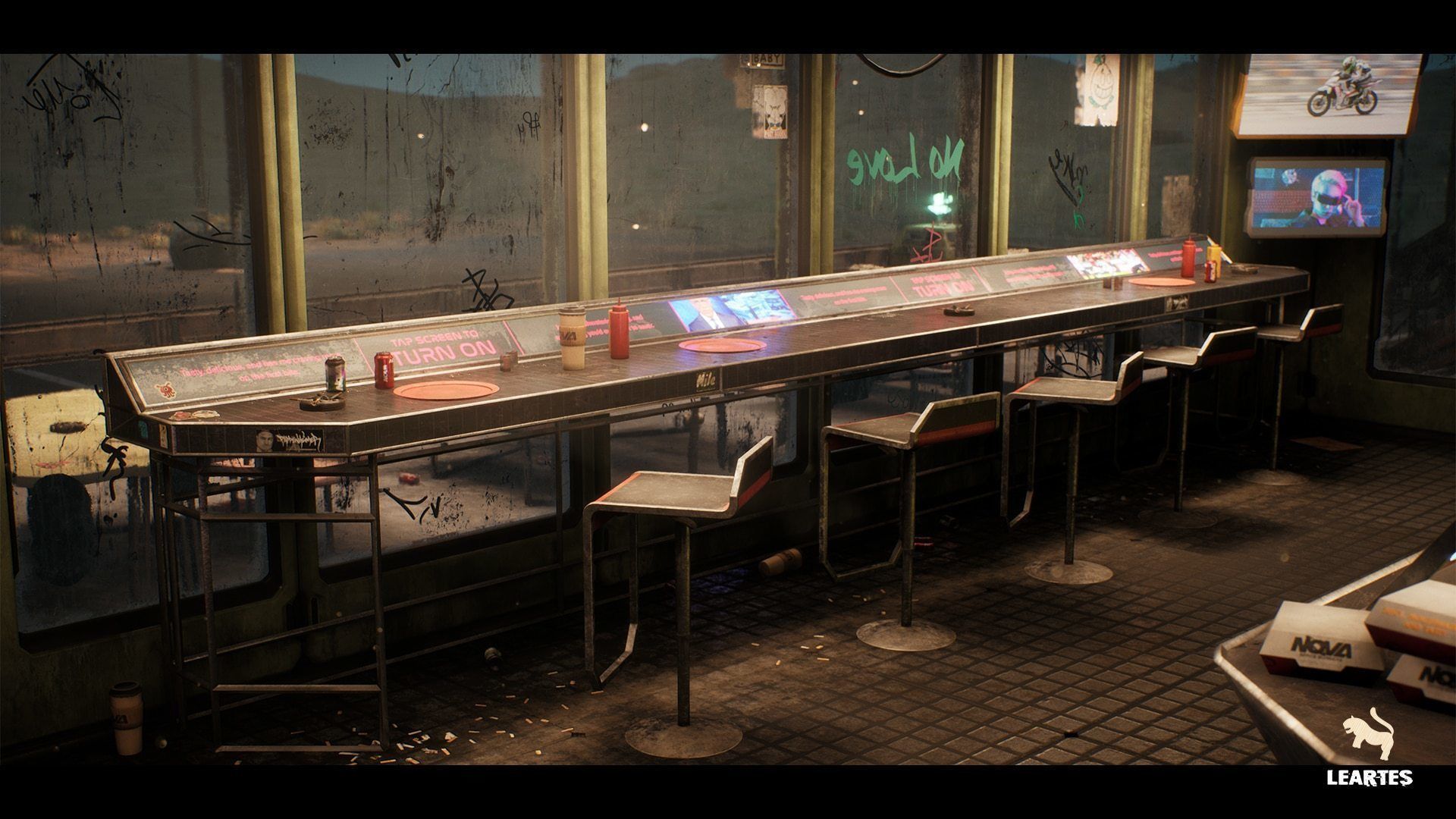 Nova Space Burgers Cyberpunk Abandoned Restaurant Bar Low-poly 3D model_7