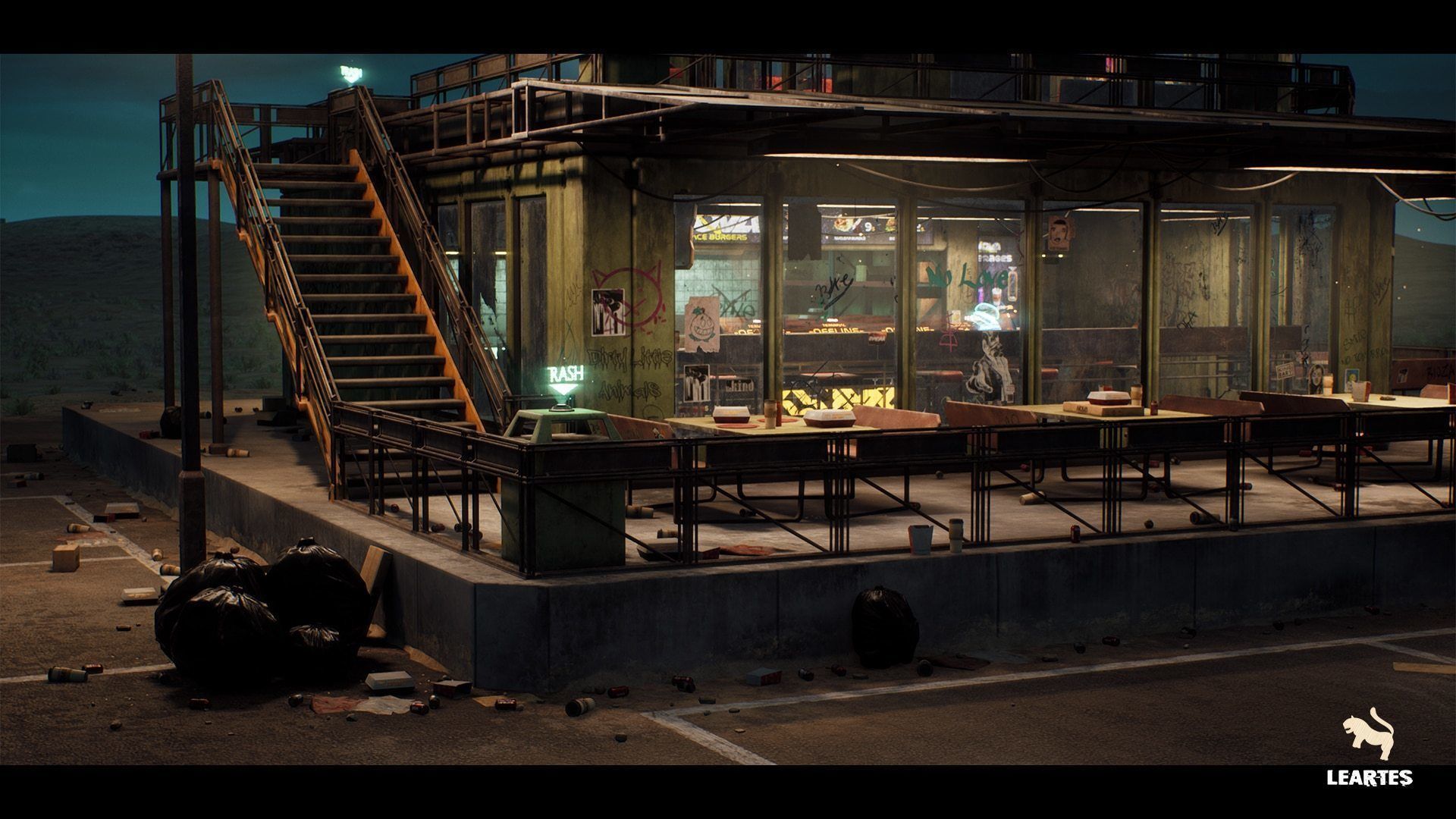 Nova Space Burgers Cyberpunk Abandoned Restaurant Bar Low-poly 3D model_3