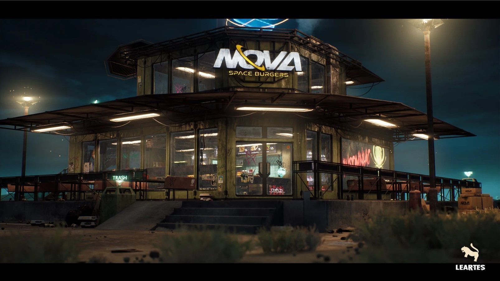Nova Space Burgers Cyberpunk Abandoned Restaurant Bar Low-poly 3D model_2