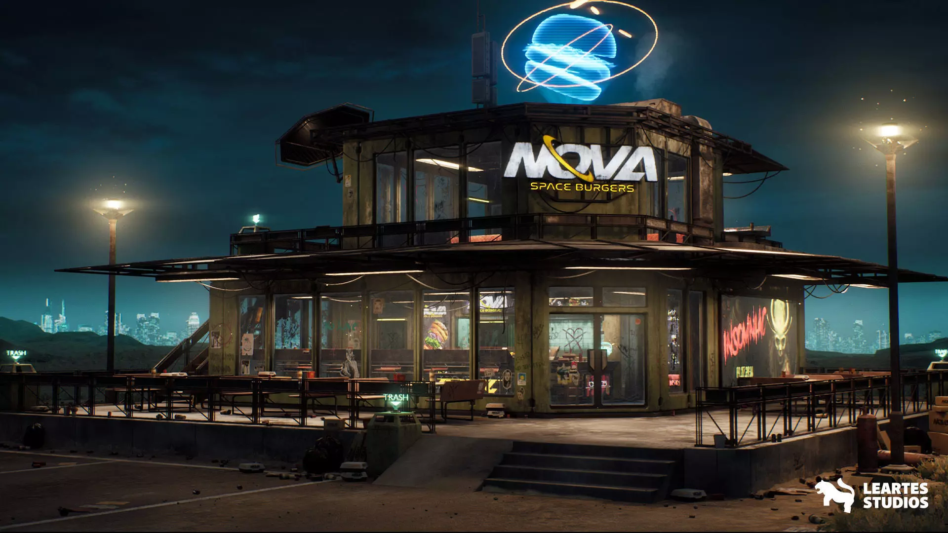 Nova Space Burgers Cyberpunk Abandoned Restaurant Bar Low-poly 3D model_0