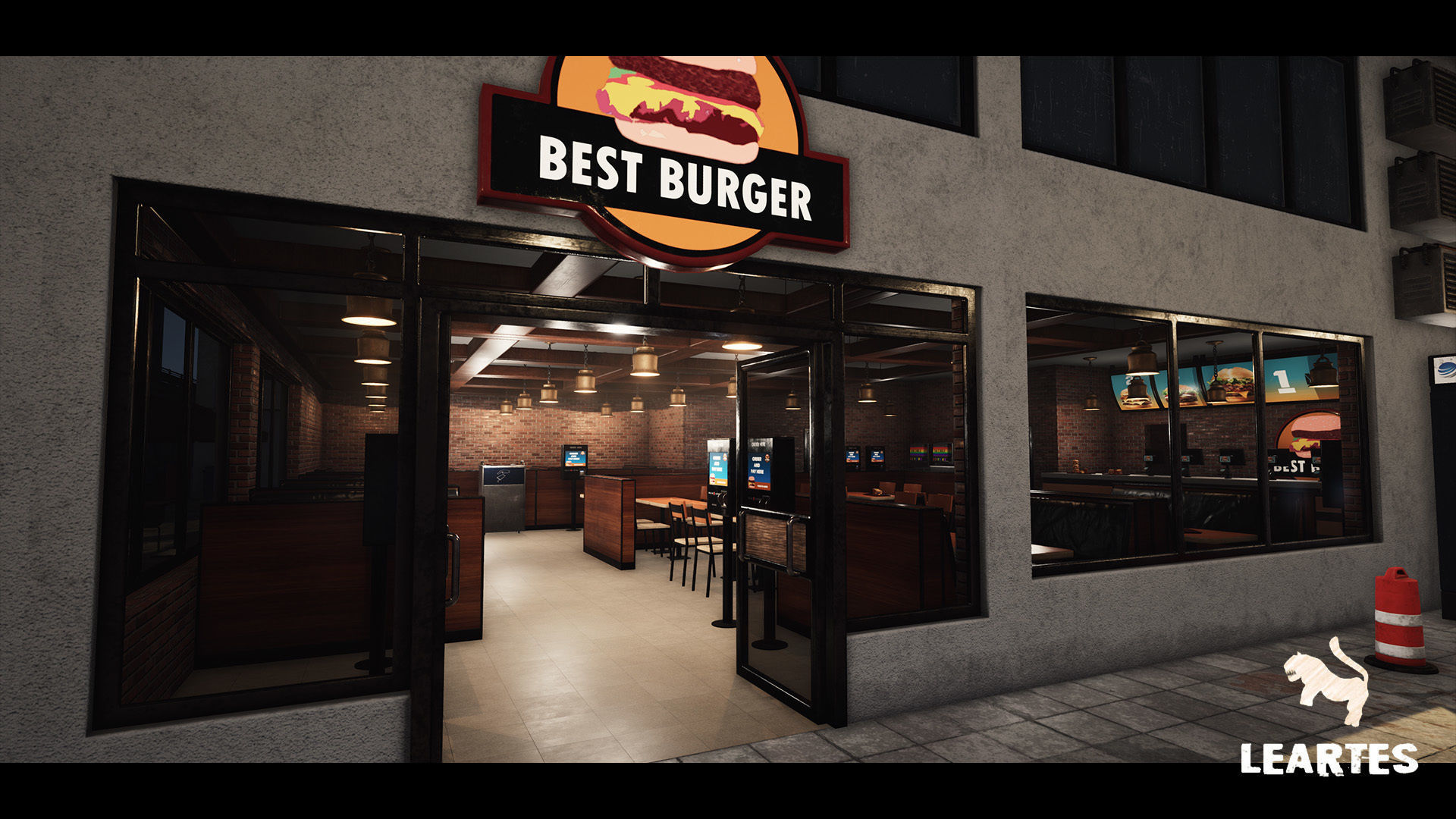 Burger Restaurant Cafe Building Interior Modular Low-poly 3D model_9