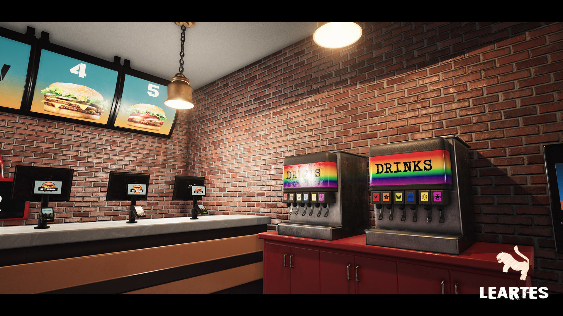 Burger Restaurant Cafe Building Interior Modular Low-poly 3D model_4