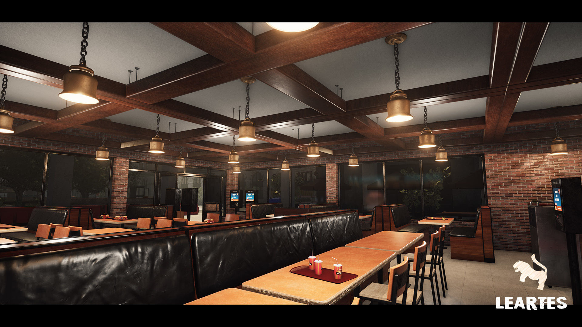 Burger Restaurant Cafe Building Interior Modular Low-poly 3D model_7