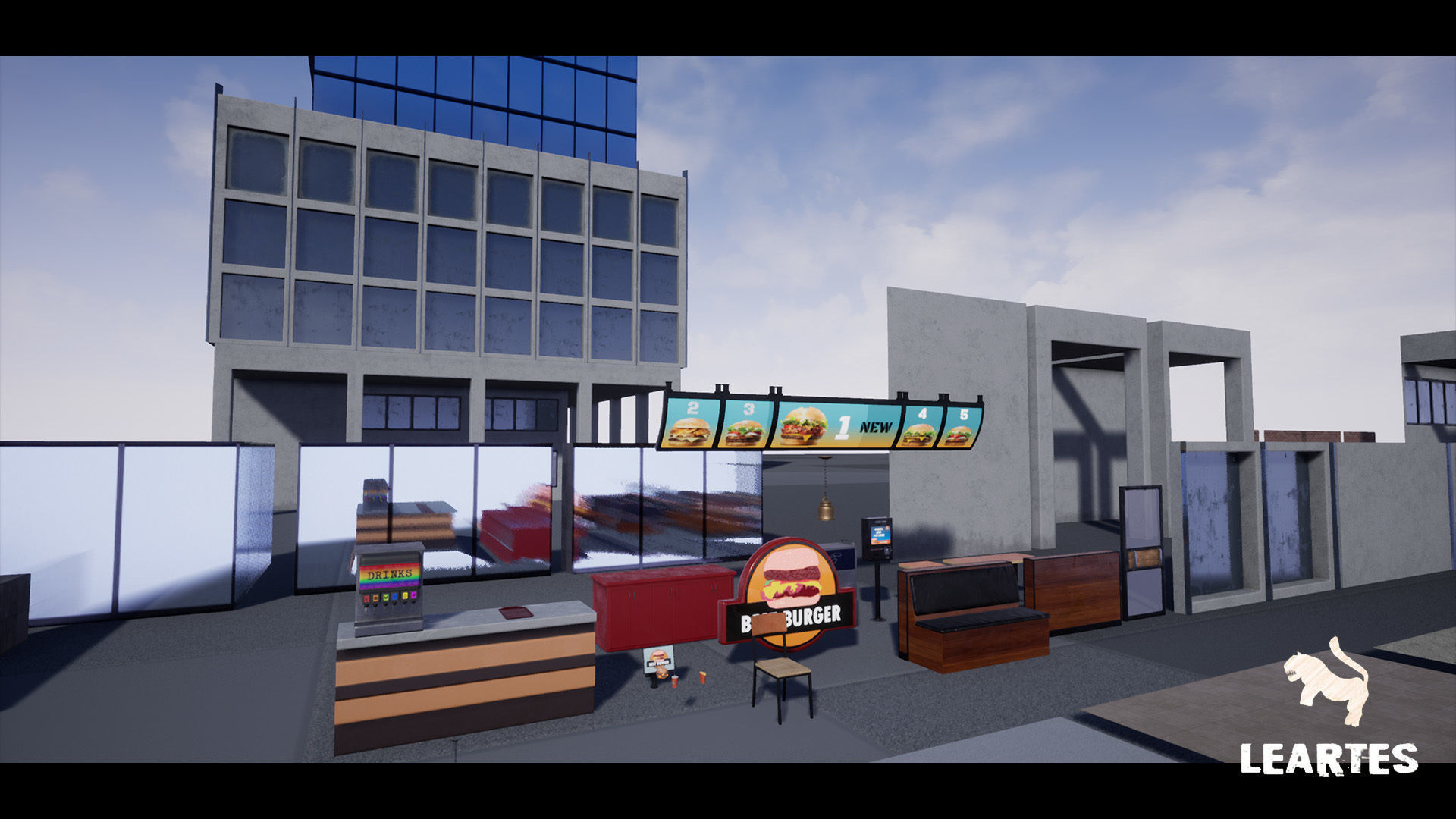 Burger Restaurant Cafe Building Interior Modular Low-poly 3D model_15
