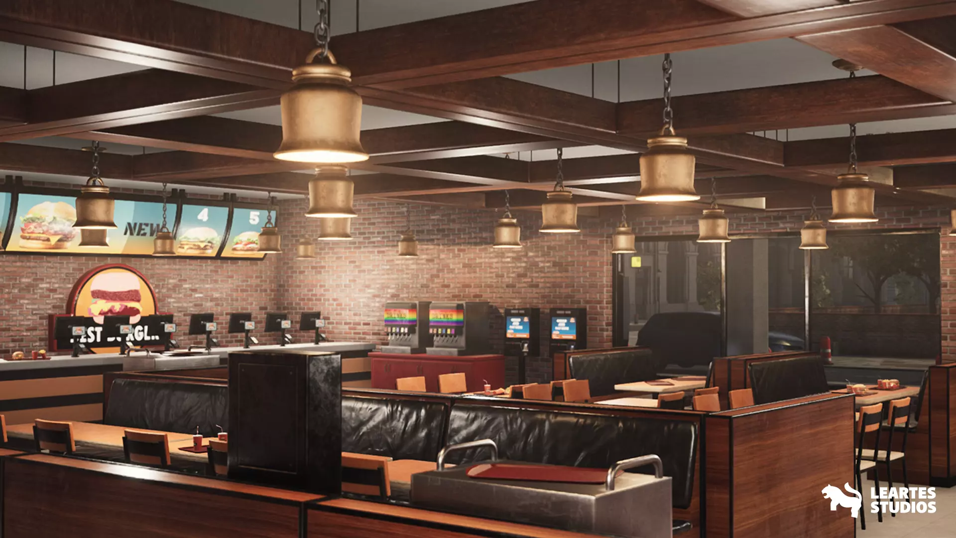 Burger Restaurant Cafe Building Interior Modular Low-poly 3D model_0
