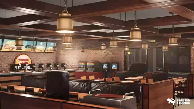 Burger Restaurant Cafe Building Interior Modular Low-poly 3D model