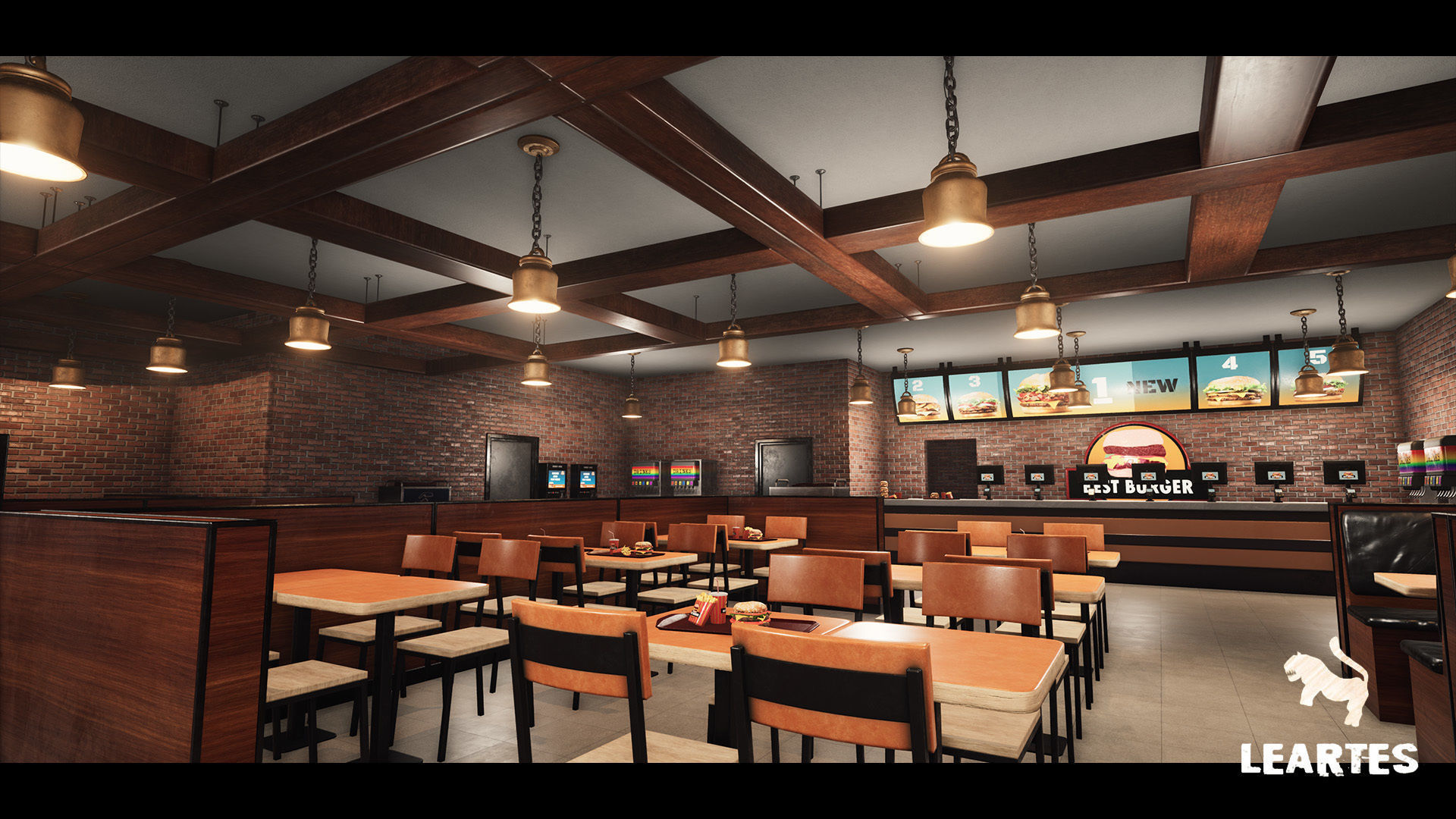 Burger Restaurant Cafe Building Interior Modular Low-poly 3D model_10