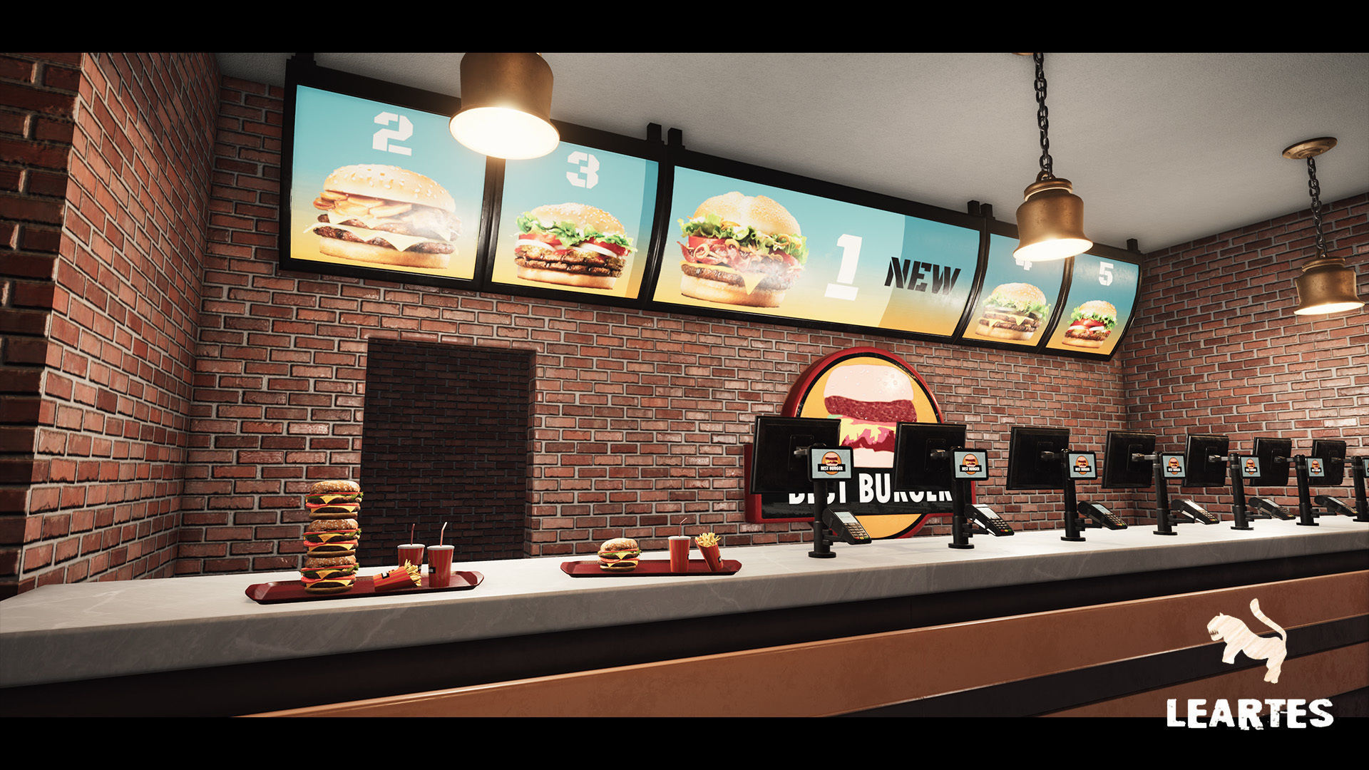 Burger Restaurant Cafe Building Interior Modular Low-poly 3D model_5