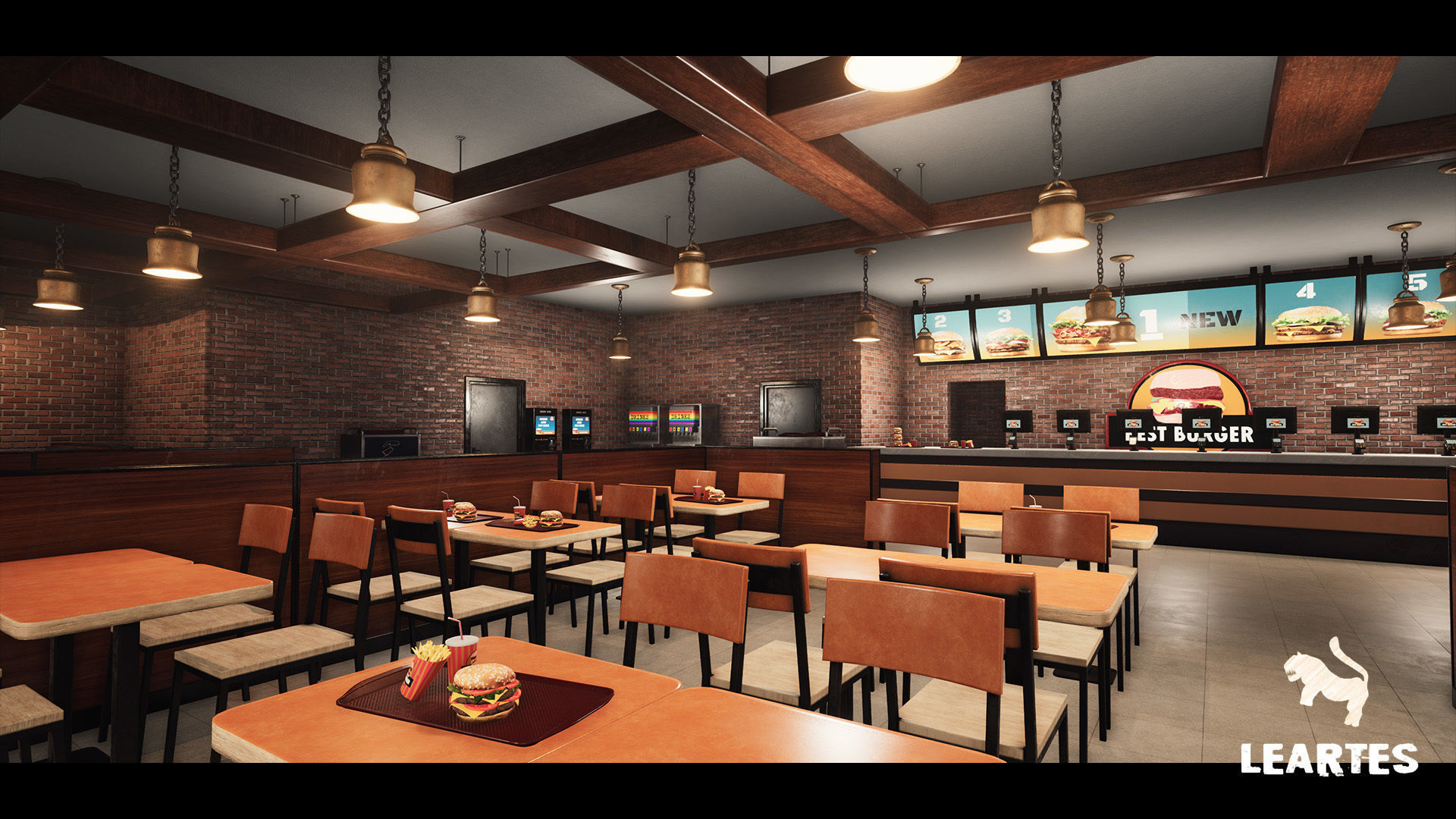 Burger Restaurant Cafe Building Interior Modular Low-poly 3D model_2