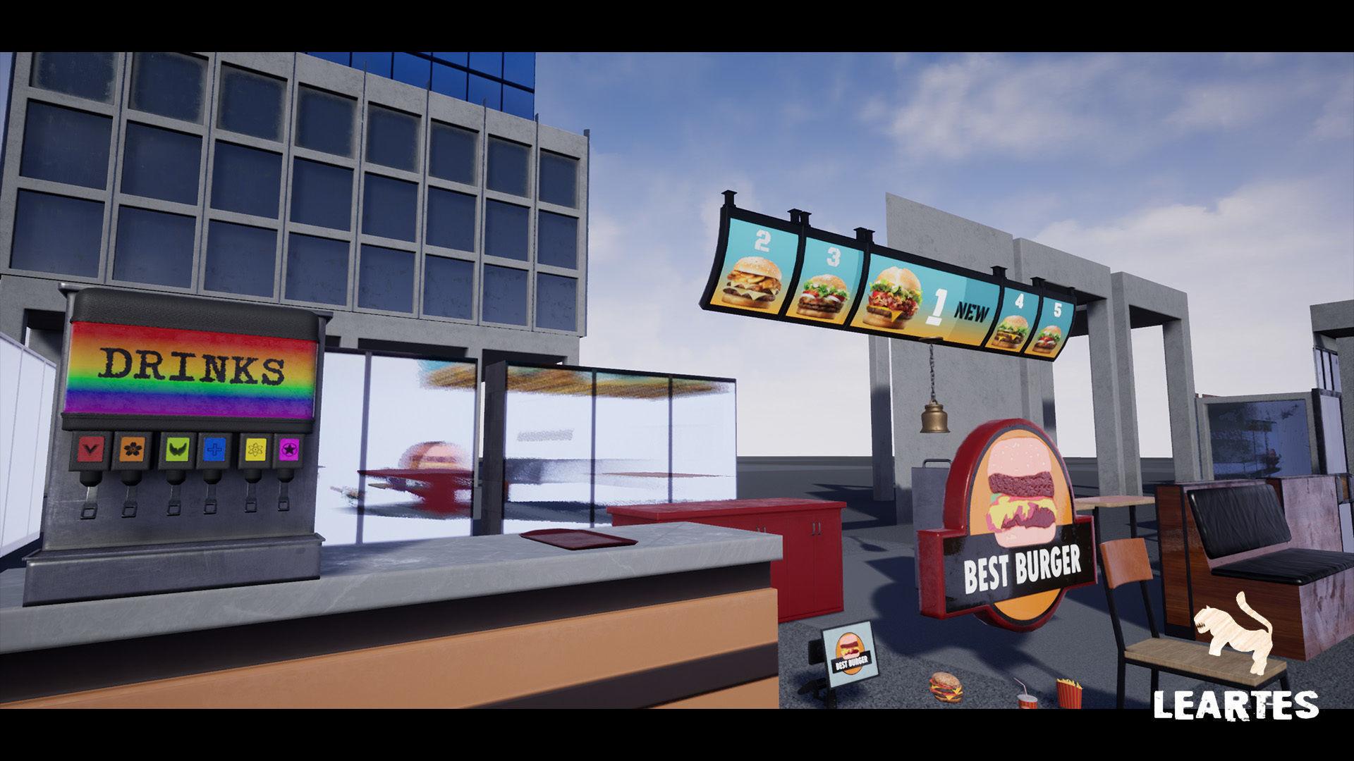 Burger Restaurant Cafe Building Interior Modular Low-poly 3D model_16